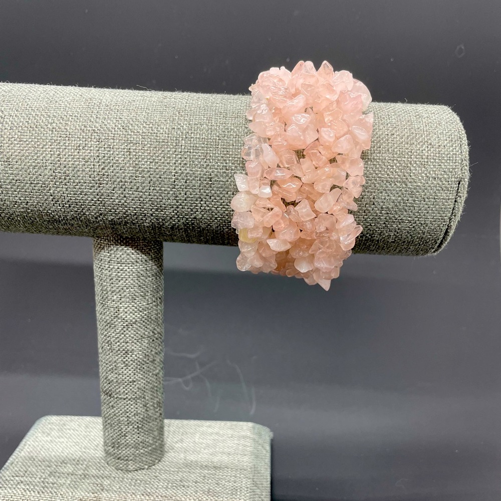Pink Rose Quartz gemstone chip stretch bracelet